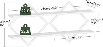 Floating Shelves, Set of 2 Wall Shelves, 2-Tier Hanging Shelves, Wall Shelf Set of 2, for Living Room, Bedroom, Kitchen, Office, Study, White TBJ01P2WB