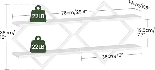 Floating Shelves, Set of 2 Wall Shelves, 2-Tier Hanging Shelves, Wall Shelf Set of 2, for Living Room, Bedroom, Kitchen, Office, Study, White TBJ01P2WB