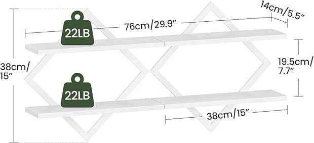 Floating Shelves, Set of 2 Wall Shelves, 2-Tier Hanging Shelves, Wall Shelf Set of 2, for Living Room, Bedroom, Kitchen, Office, Study, White TBJ01P2WB