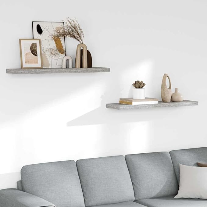 Concrete Grey Honeycomb Floating Wall Shelf Set of 2, Modern MDF and Metal Wall-Mounted Shelves 35.4 Inch for Display and Storage