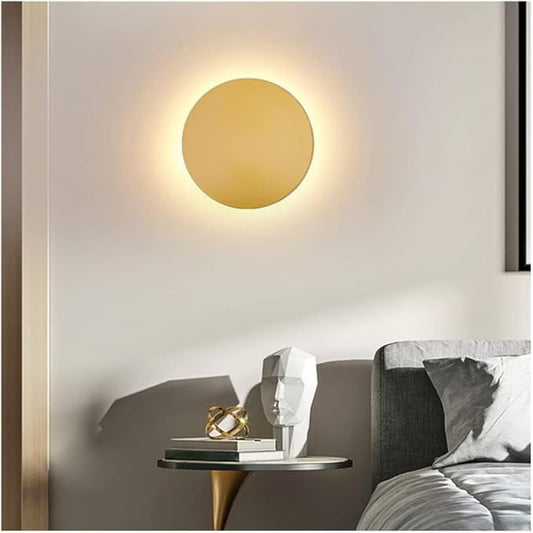 Modern Nordic Round LED Wall Light Black Metal 3000K Warm Light Gold Glow Wall Mounted Lamp for Bedroom Living Room Hallway Stairway Minimalist Ambient Wall Sconce(Gold,12"/30cm)
