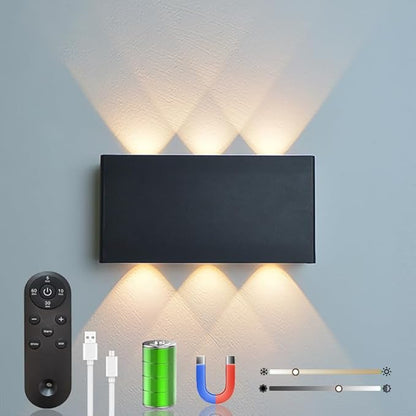 Shelprojsu LED Cordless Wall Sconce, 5200mAh Rechargeable Battery Operated Wall Lamp with Remote Control, 3 Colors and Dimmable Magnetic Wireless Wall Light (Black, 1)