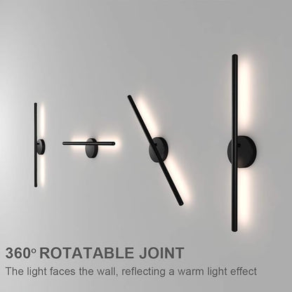 Aipsun 28in Modern Black Wall Sconce Rotatable 360° LED Black Wall Light Fixtures for Bedroom Living Room Hotel Hallway Corridor Warm White 3000K