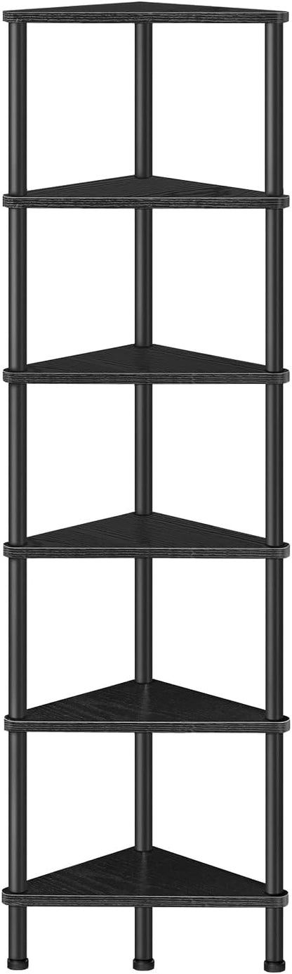 HOOBRO Corner Shelf Stand, Industrial 6-Tier Corner Bookshelf with Metal Frame, Bookcase, Plant Display Stand for Small Spaces, Living Room, Black BK36CJ01