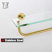 JQK Bathroom Glass Shelf, Shelf with 19 Inch Towel Bar Tempered Glass Shower Storage 20 by 5 inches, 304 Stainless Steel Brushed Gold Wall Mount, TGS100L20-BG