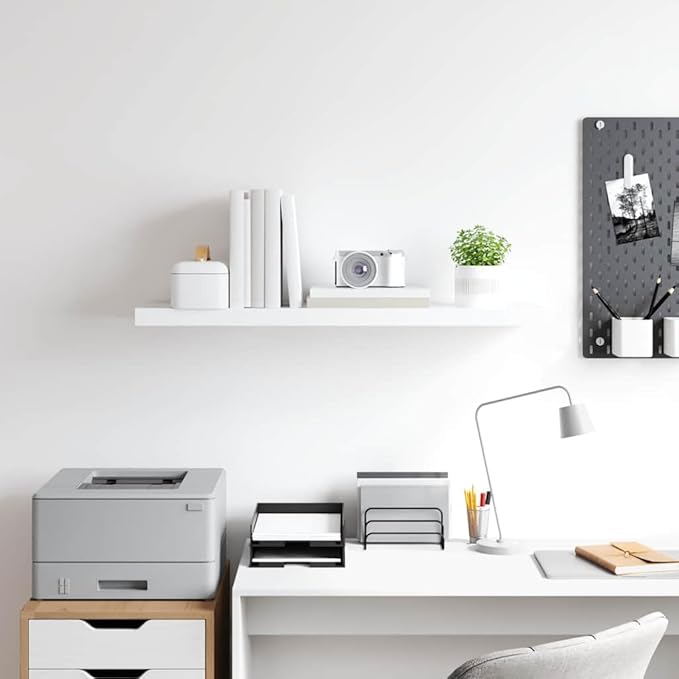 White Honeycomb MDF Floating Wall Shelf 35.4 x 9.3 x 1.5 Inches for Mounting, Modern High-Gloss Storage with Invisible Brackets, Durable and Easy Installation for Home Decor