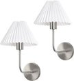 Wireless Wall Sconce Sets of 2, Pleated Shades Rechargeable Battery Operated Wall Sconce, Retro Industrial Brushed Nickel Bathroom Vanity Lights, Wall Mounted Lamps for Bedroom Living Room Hallway