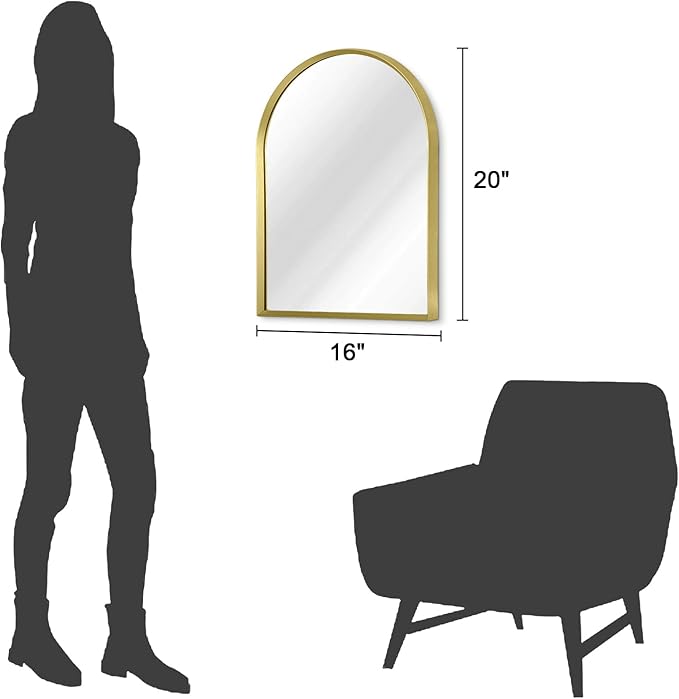 Arch Wall Mirror Aluminum Alloy Frame Bathroom Wall Mirror for Vanity Living Room, Bedroom Entryway Room Home Decor 20