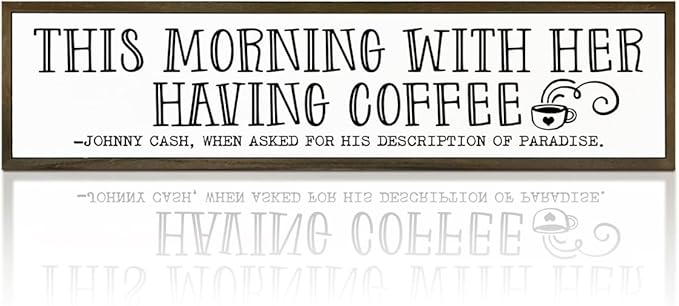 Coffee Wood Sign, Decorative Wooden Box Sign, Coffees Lover Decoration for Home Kitchen Bedroom, Cafe Decor, Valentines Day Decor, This Morning with Her Having Coffee Signs, 17.8x4x1.2 inches