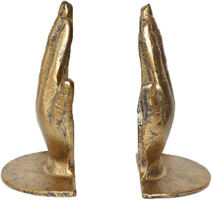 Hands Bookends, Prayer Hand Decorative Bookends Unique Gold Book Ends Heavy Duty Cast Iron Bookends for Shelves Decorative