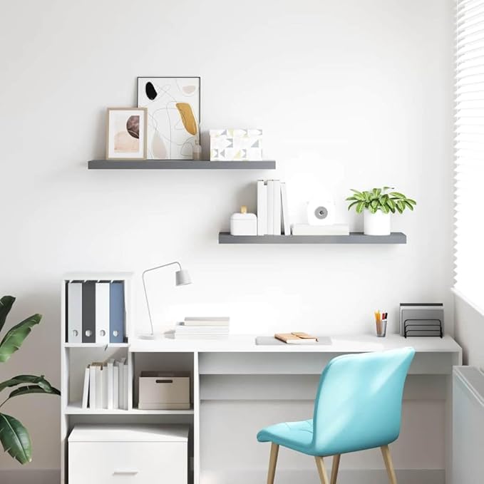 Set of 2 Gray Floating Wall Shelves, Honeycomb MDF and Metal Modern Shelving, 47.2 in x 9.3 in, Space-Saving Design for Living Room Bedroom Office, Durable and Easy