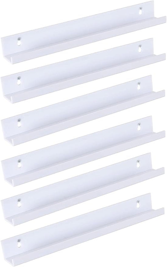 Sooyee 6 Pack Floating Shelves, 15 Inch Hanging Shelves for Wall Storage, Kids Room Decor, Display for Funko Pop, Toy, Record, Picture, Book, White