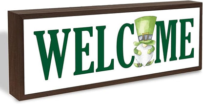 Irish Welcome Sign, Irish Gnome Decor, Decorative Wooden Signs and Plaques, St Patricks Day Themed Decoration for Front Door, Modern Farmhouse Home Decor, Housewarming Decors, 9.5x3.1x1 inches