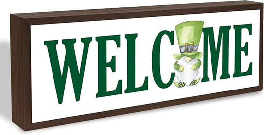 Irish Welcome Sign, Irish Gnome Decor, Decorative Wooden Signs and Plaques, St Patricks Day Themed Decoration for Front Door, Modern Farmhouse Home Decor, Housewarming Decors, 9.5x3.1x1 inches