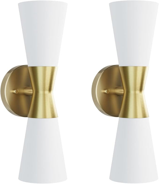 Wall Sconces Set of 2 for Bathroom, Modern Indoor Vanity Light Fixtures 15", Up Down Lighting, Wall Mount Lamp for Living Room Bedroom Hallway Stairway Fireplace Mirror E26 Base 2PC White&Gold