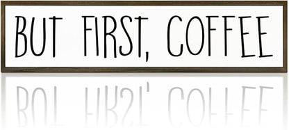 Coffee Signs for Coffees Station Decor, Farmhouse Table Shelf Decoration, Wall Art for Home Office Kitchen, Rustic Wooden Hanging Sign, But First Coffee Signs, 17.8x4x1.2 inches