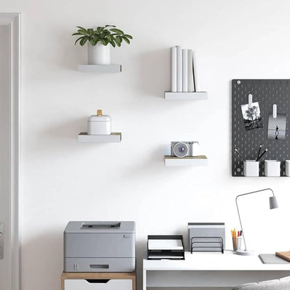 Floating Wall Shelf Set of 4 Oak White Honeycomb MDF Metal Modern Storage Display Minimalist Aesthetic Sturdy Construction Versatile Usage Invisible Mounting System Quick