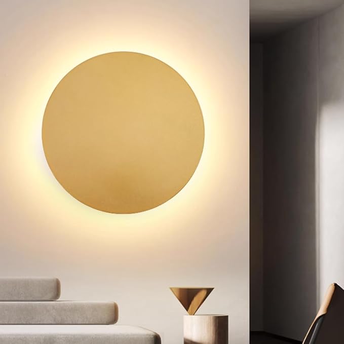 Gold Modern Wall Sconce Round Disc Sconces Wall Lighting Metal Circular Stairwell Lighting 3000K Warm LED Wall Lights for Living Room Bedroom Stairway - 20
