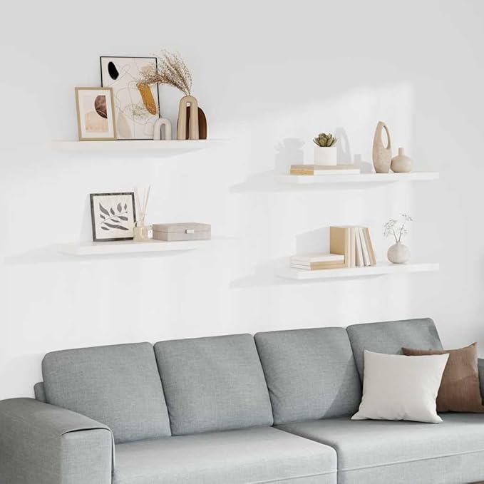 White Honeycomb MDF Floating Wall Shelf Set of 4, 35.4 Inch Long Metal Brackets for Stylish Display and Space Saving Storage