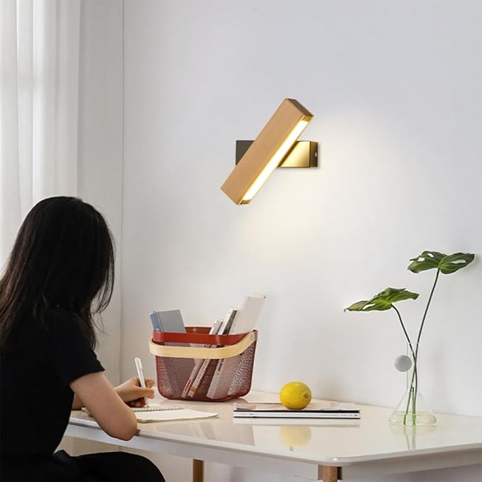 Lamp for Wall, Modern Indoor LED Wall Sconce Wooden Minimalist Interior Small Wall Lights 1 Pack Hardwired 360° Rotatable Wall Mount Light for Living Room Bedroom Hallway Corridor(White Light,S)