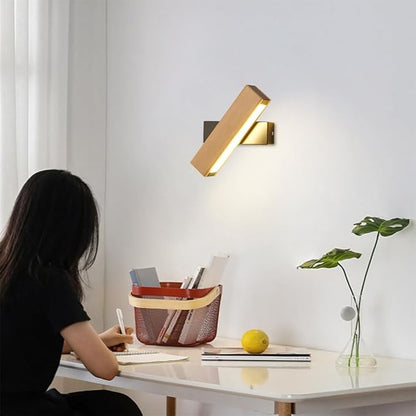 Lamp for Wall, Modern Indoor LED Wall Sconce Wooden Minimalist Interior Small Wall Lights 1 Pack Hardwired 360° Rotatable Wall Mount Light for Living Room Bedroom Hallway Corridor(Warm Light,S)