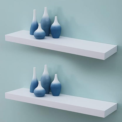 WELLAND 36 inch White Mission Floating Shelves for Wall, Bathroom Wall Mount Shelves, Wood Modern Display Shelves, Book Shelves,for Bedroom,Living Room and Kitchen