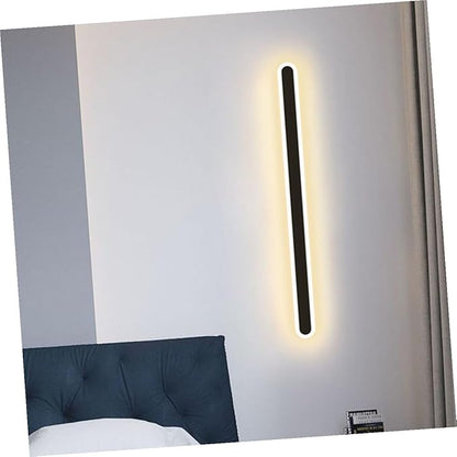 Minimalist Long Strip LED Wall Light Black Frame Warm Bedroom and Corridor Sconce Lamp Iron Bedside Fixture for Aesthetic Indoor Hallway