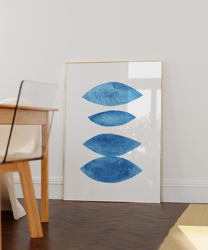 Nationcog Modern Blue Watercolor Organic Leaves Art Print, Minimalist Mid-Century Poster, Large Contemporary Wall Decor for Home, Abstract Handmade Gift Idea (Unframed) (20x30)