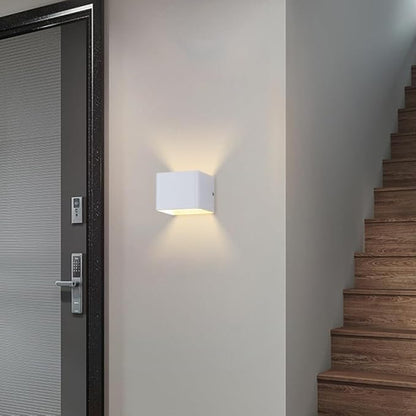 Modern Wall Light Small 7W LED 3000K Warm Light Fixtures Indoor Up Down Wall Wash Lamp Minimalist Wall Sconce Lighting for Living Room Bedroom Hallway Corridor Stairs(White)