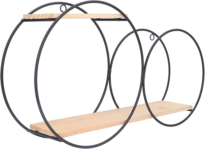 Circle Wall Shelf, Circle Metal Wood Wall Shelves Black Firmly Welded Iron Log for Office for Living Room for Tea House