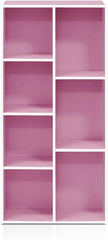 Furinno LUDER Book Shelf, 7-Cube Bookshelf, Bookcase, 9.4 x 19.5 x 41.7, for Living Room, Bedroom, Home Office, White/Pink
