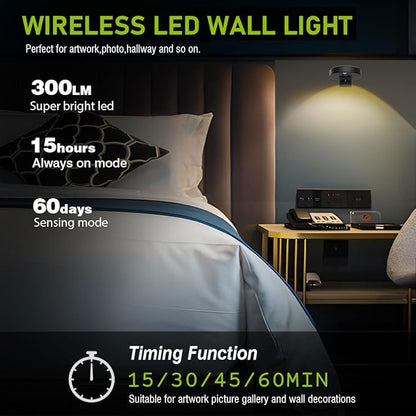 3Pack LED Picture Lights for Wall Rechargeable Battery Picture Frame Light with Remote Wireless Magnetic Art Display Light Dimmable&Timer Wall Sconce for Painting Poster Artwork Home Lighting Decor