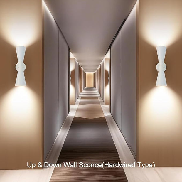Modern Indoor Wall Sconces Set of 2, Up and Down White Wall Sconces, Mid Century Indoor Wall Light Fixture, Hardwired Wall Mounted Lamp for Living Room, Bathroom, Bedroom, Hallway, 18inches