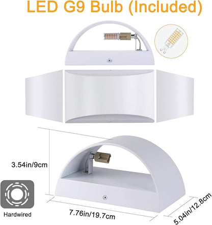 White Modern LED Wall Sconce (with G9 Bulbs) Hardwired Indoor Wall Lights Up and Down Wall Mount Lamps for Hallways, Bedrooms, Hallways, Living Room 3000K Warm White