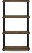 Furinno TURN-S-TUBE Storage Shelves, 4-Tier Book Shelf, Corner Shelf, Toolless Open Shelves, for Organization and Storage, Living Room, Garage, Home Office, Columbia Walnut