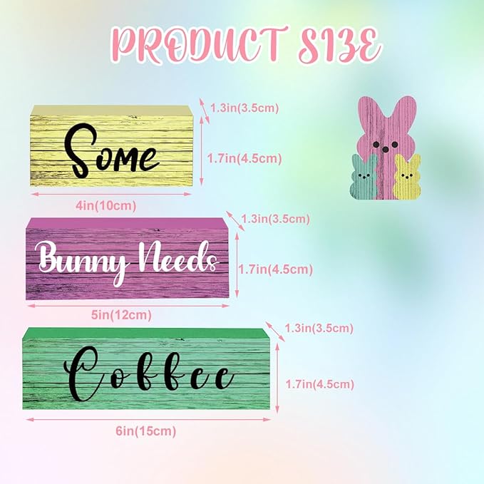 4 Pcs Easter Decorations for Home Easter Tier Tray Decor Bunny Coffee Sign Coffee Bar Station Decor Rustic Farmhouse Decorations for Home Kitchen Office Shelf Tabletop Centerpieces