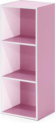 Furinno LUDER Book Shelf, 3-Cube Bookshelf, Bookcase with Open Shelves, 9.3 x 12 x 31.5, for Living Room, Bedroom, Home Office, White/Pink