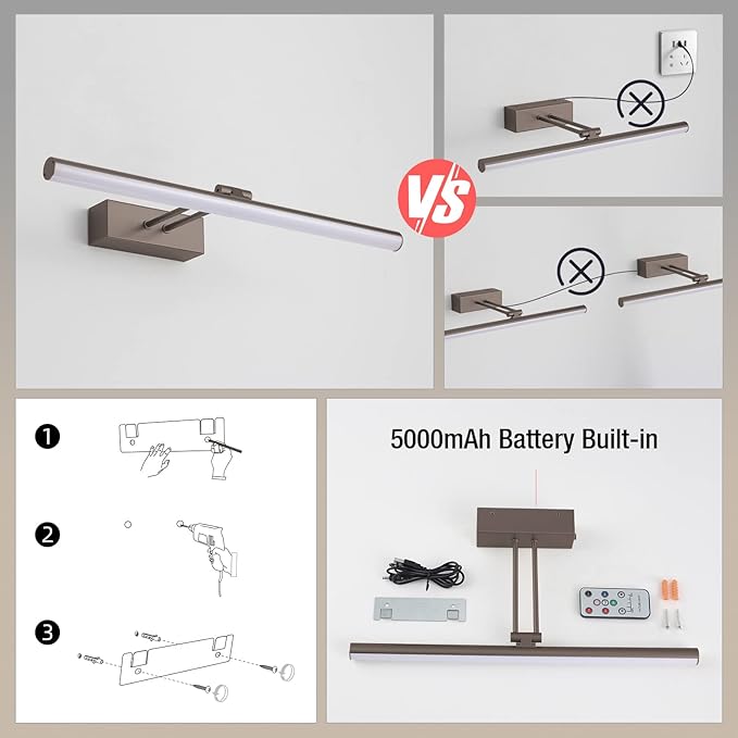 Wireless Picture Light, 5200mAh Battery Picture Light with Remote, Rechargeable Display Light,16