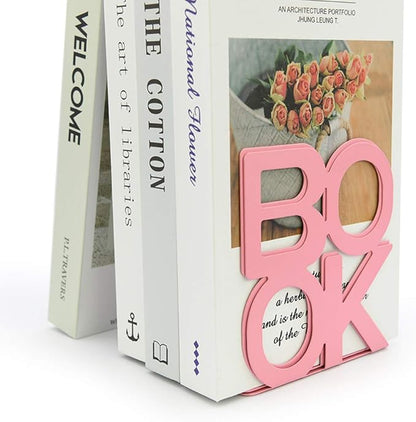Book Ends - Decorative Metal Book Ends Supports for Bookrack Desk,Books, Unique Appearance Design,Heavy Duty (Pink, 8 Pair)
