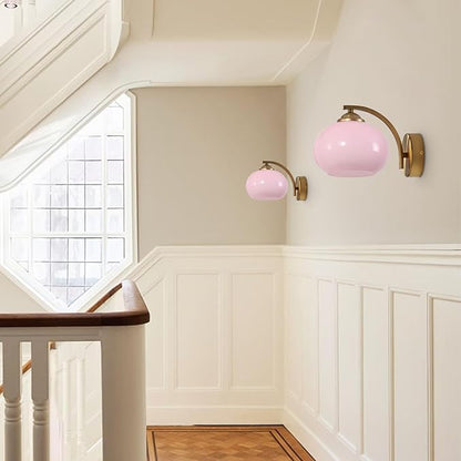 Pink Wall Sconce Light Antique Brass Sconces Set of 2 Mid Century Modern Globe Wall Sconce Lighting Vintage Bedroom Wall Lights Gold Hallway Wall Lighting Fixtures
