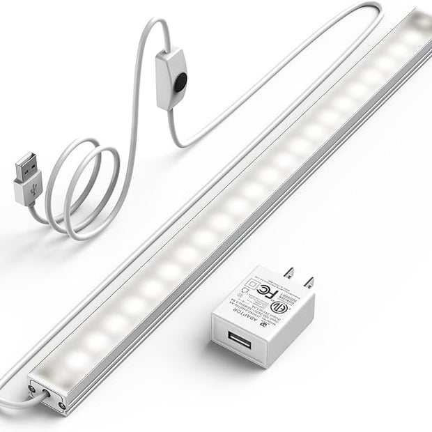 ASOKO Under Cabinet Led Lighting, 12 Inch Light Strip Bar, Daylight White 5000K Dimmable Plug in USB Light, Small Thin Led Under Counter Lighting for Kitchen/Room/Shelf/Desk/Display Case
