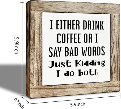 Coffee Bar Decor, Coffee Bar Accessories, Funny Home Bars Sign, for Rustic Farmhouse Kitchen Tiered Tray Decoration, Rustic Wooden Table Top Decor, 5.9×5.9 inch