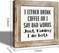 Coffee Bar Decor, Coffee Bar Accessories, Funny Home Bars Sign, for Rustic Farmhouse Kitchen Tiered Tray Decoration, Rustic Wooden Table Top Decor, 5.9×5.9 inch