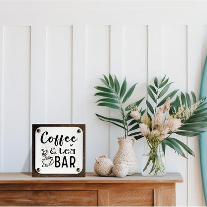 Coffee & Tea Bar Sign, Coffee Bar Decor, Wooden Box Signs Decors Art, Farmhouse Desk Sign, Kitchen Decor, Shelf Table Decoration, Stylish Decoration for Home Cafe Coffees Bar