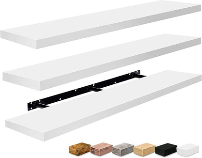 Sorbus Floating Shelves for Wall - 55 Inch Extra-Long Bathroom Shelves, Wall Decor for Bedroom, Kitchen, Living Room, Book Storage - Mounted Floating Shelf with Hidden Brackets (White, 3 Pack)