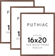 puthiac 16x20 Solid Oak Wood Picture Frame, Fits 12x16 with Mat or 16x20 Without Mat, Wall Display Only, Vertical or Horizontal, Plexi Front, 3 Pack, Walnut