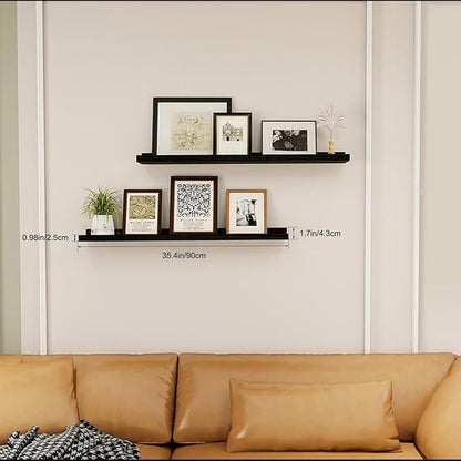 36inch Floating Picture Ledge Shelves 2-Pack, Black Wall Mounted Shelves with Lip for Nursery, Kids Room, Living Room & Bedroom, Sturdy Floating Book Shelves for Photo Frames & Decor