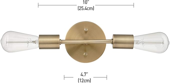 Globe Electric 2-Light Vanity Light, Matte Brass, Open Socket, Horizontal Vertical Mount, Glam Bathroom Lighting, 51736