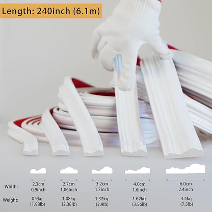 240"L x 1.6"W Peel and Stick Chair Rail Panel Molding, Pre-Primed Trim for Home Decoration & Wall Protection