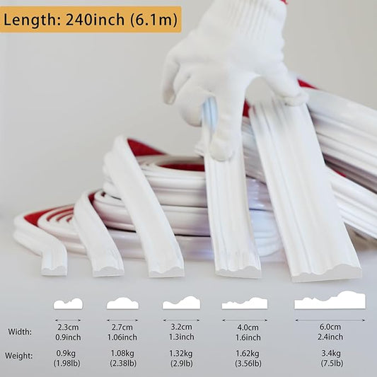 240"L x 0.9"W Peel and Stick Chair Rail Panel Molding, Pre-Primed Trim for Home Decoration & Wall Protection